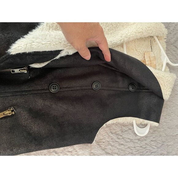 Skies Are Blue Faux Suede Shearling Vest XS Black White Open Front Sherpa Lined - Picture 5 of 9
